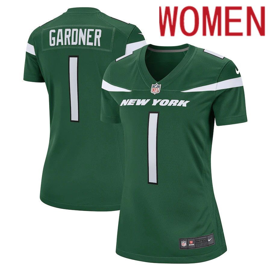 Cheap Women New York Jets 1 Ahmad Sauce Gardner Nike Gotham Green 2022 NFL Draft First Round Pick Game Jersey